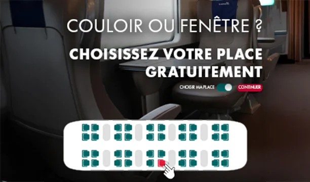 Interface Trenitalia permettant de choisir gratuitement sa place côté couloir ou fenêtre dans le train