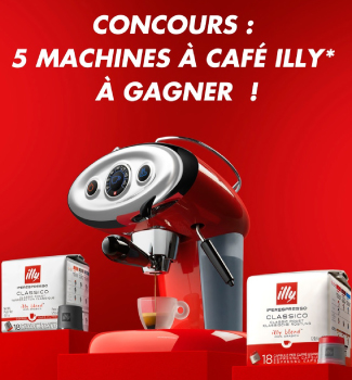 Affiche de concours pour gagner 5 machines à café Illy.