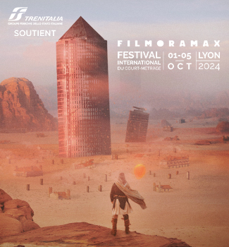 Affiche du Festival Filmoramax 2024 à Lyon, soutenu par Trenitalia.